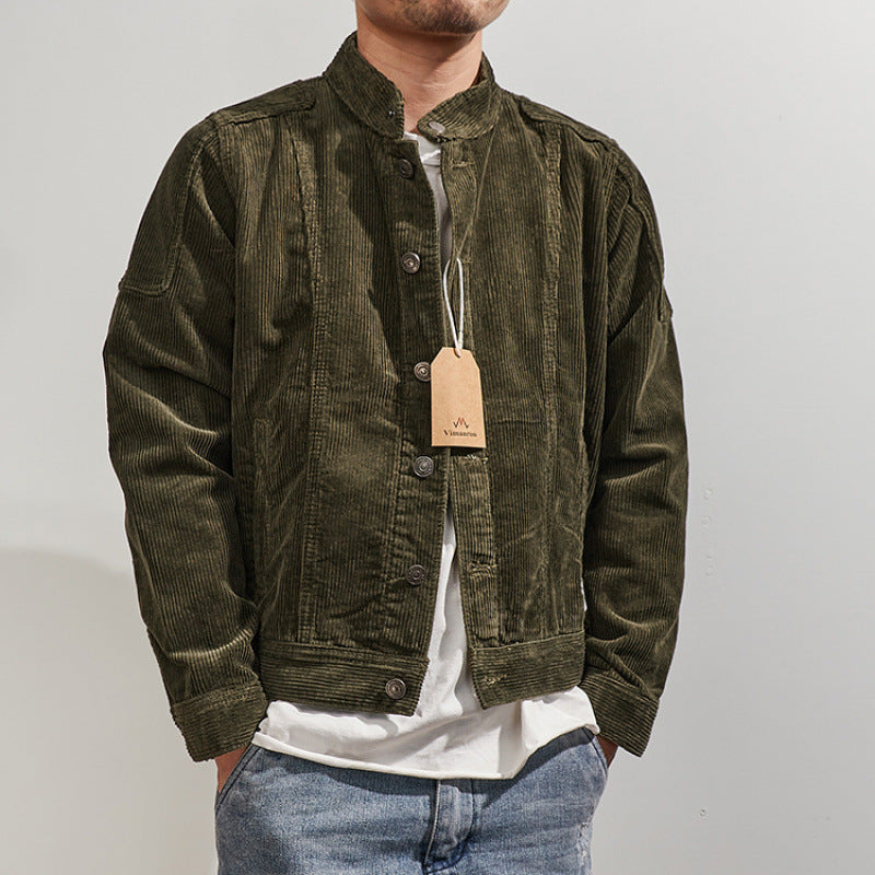 Herren Modische Kordjacke mit Stehkragen Drune