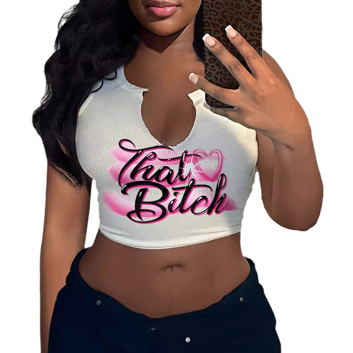 Damen Crop-Top mit auffälligem Schriftzug und lockerer Passform Drune
