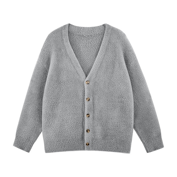 Damen Oversize Teddy-Strickcardigan mit V‑Ausschnitt und Holzknöpfen Drune