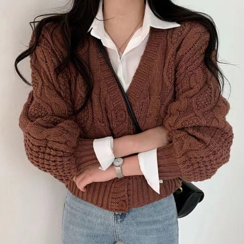 Damen Grobstrickcardigan mit voluminösen Ärmeln und strukturierter Oberfläche Drune