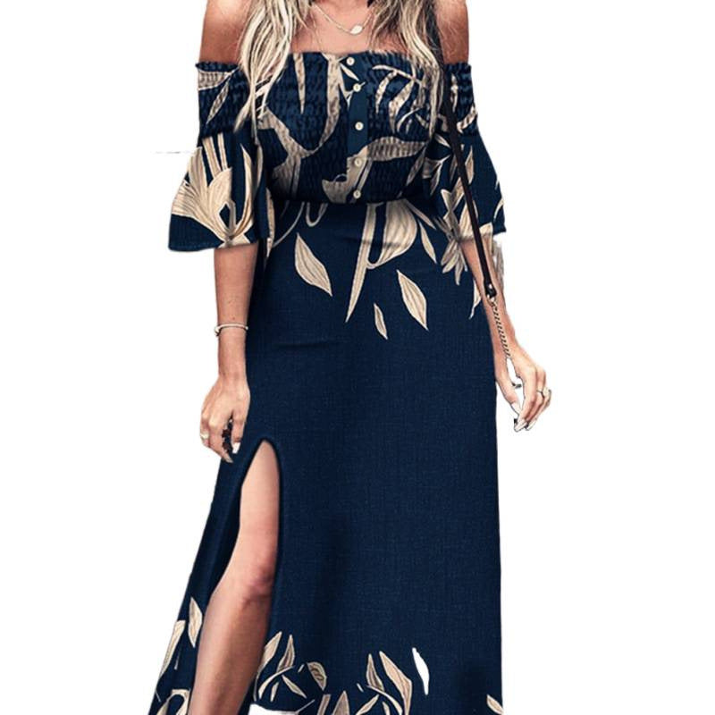 Damen Maxikleid mit schulterfreiem Design und elegante Blumendruckdetails Drune