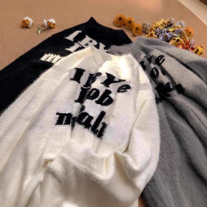 Damen Flauschiger Pullover mit kreativem Aufdruck Drune