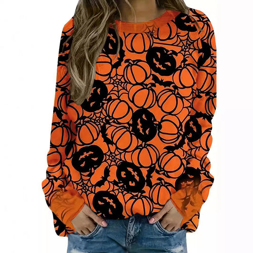 Damen lässiges Sweatshirt mit Halloween-Motiv und bequemer Passform Drune