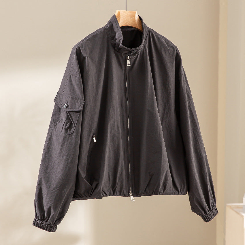 Damen Kurze technische Bomberjacke im Oversize‑Stil mit Ärmeltasche und Zwei‑Wege‑Reißverschluss Drune