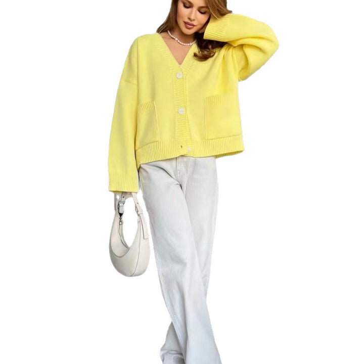 Damen Strickjacke mit V-Ausschnitt und praktischen Taschen Drune