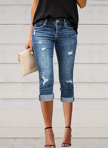 Damen modische 3/4 Jeans mit lässigen Used-Details Drune