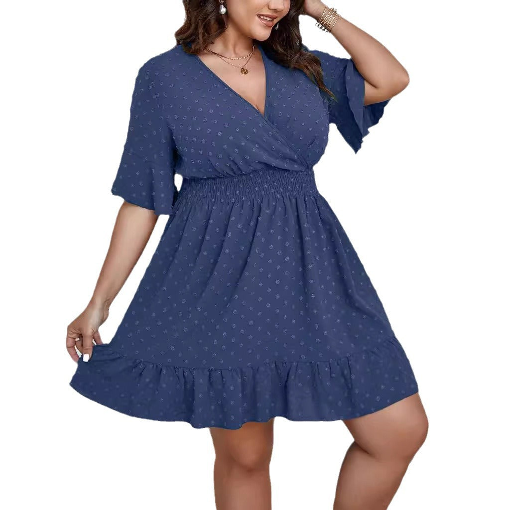 Damen Midikleid mit drapiertem V‑Ausschnitt, Smok-Taillenband und Volantstufen Drune