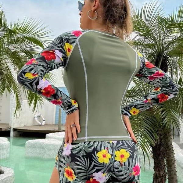 Damen Sportliches Schwimmanzug-Set mit UV-Schutz und blumigen Mustern Drune