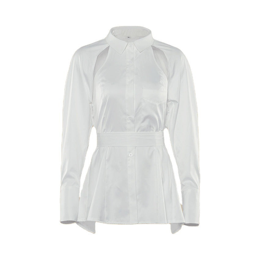 Damen Stylish Off-Shoulder Bluse mit Puffärmeln und Taillengürtel Drune