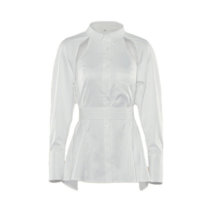 Damen Stylish Off-Shoulder Bluse mit Puffärmeln und Taillengürtel Drune