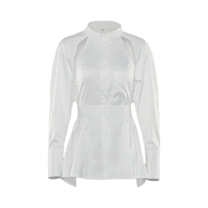Damen Stylish Off-Shoulder Bluse mit Puffärmeln und Taillengürtel Drune
