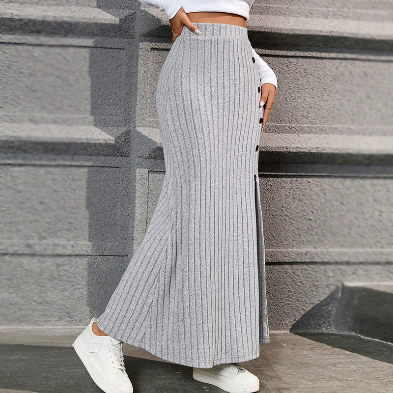 Damen Strickmaxirock mit seitlichen Knopfdetails und hohem Bund Drune