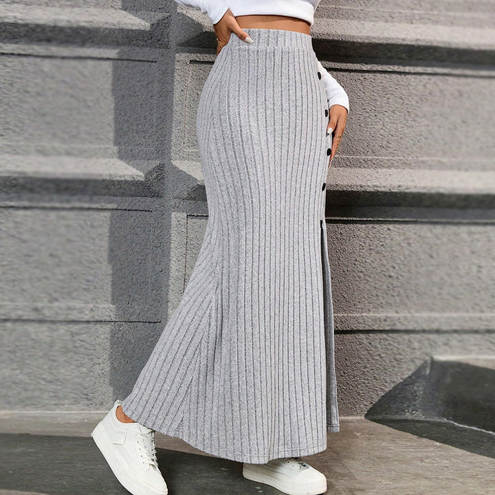 Damen Strickmaxirock mit seitlichen Knopfdetails und hohem Bund Drune