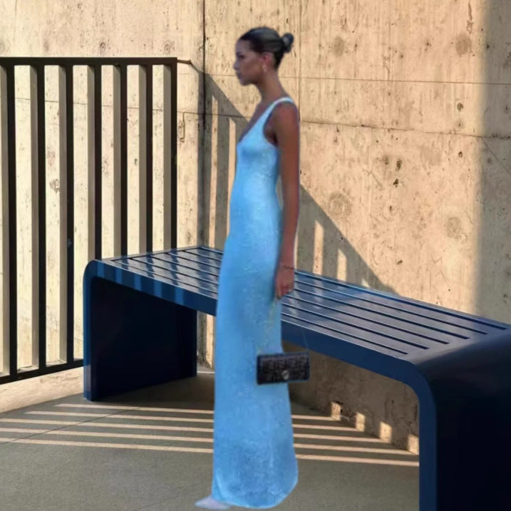 Damen nan Säulenmaxikleid mit schlankem körpernahem Schnitt und schmalen Trägern Drune