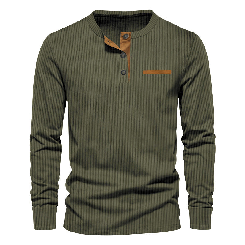 Herren nan Langarm-Henley mit feiner Rippenstruktur, schmaler Silhouette und Brustpaspel Drune