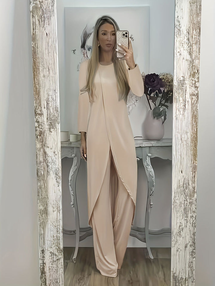 Damen Elegantes Maxikleid mit Wickeloptik, asymmetrischer Drapierung und vorderem Schlitz Drune
