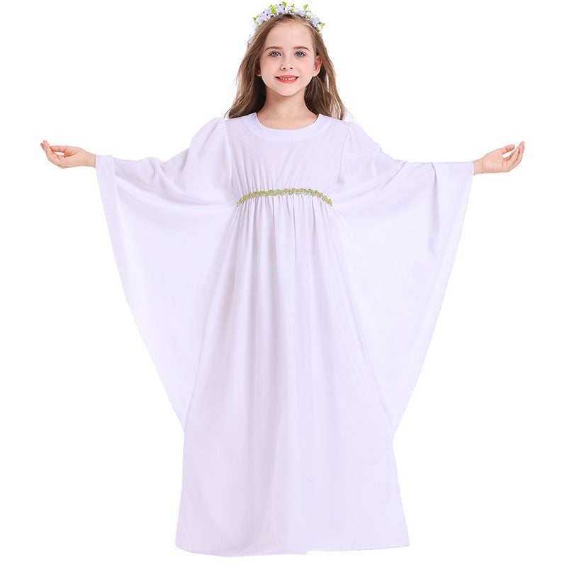 Mädchen märchenhaftes Kleid mit weitem Ärmeln und floralem Gürtel Drune