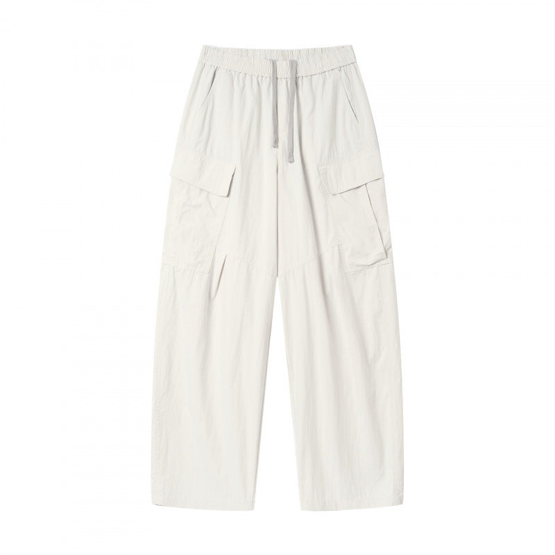 Unisex Weite Cargo-Hose mit elastischem Bund, Tunnelzug und aufgesetzten Klappentaschen Drune
