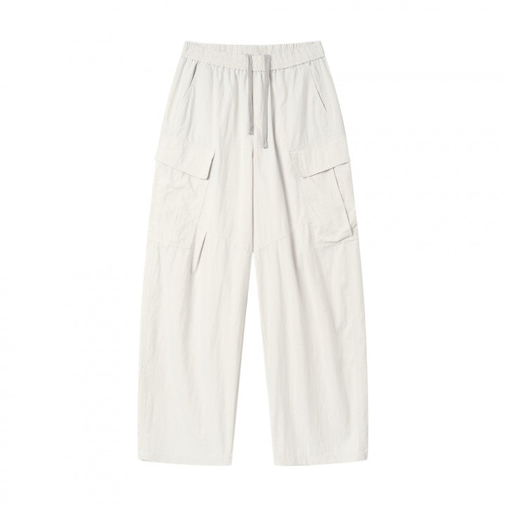 Unisex Weite Cargo-Hose mit elastischem Bund, Tunnelzug und aufgesetzten Klappentaschen Drune