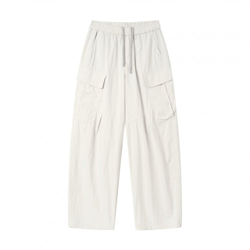 Unisex Weite Cargo-Hose mit elastischem Bund, Tunnelzug und aufgesetzten Klappentaschen Drune