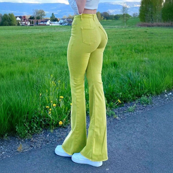 Damen High-Waist Flared-Hose aus Stretch-Cord mit taillenformendem Schnitt Drune