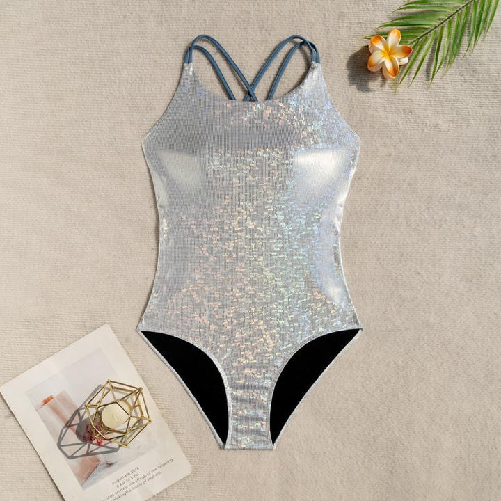 Damen Badeanzug mit schimmerndem Design und verstellbaren Trägern Drune