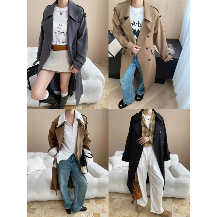 Damen eleganter Trenchcoat mit vielseitigem Design und modischen Details Drune
