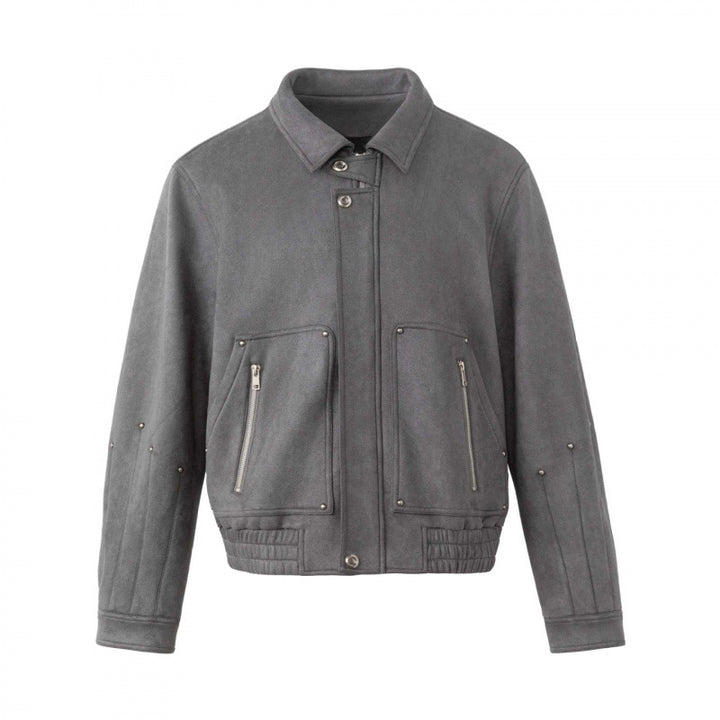 Herren Kurz geschnittener kastiger Blouson im Veloursleder‑Look mit aufgesetzten Reißverschluss‑Taschen und Metalldetail Drune