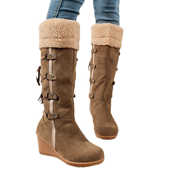 Damen Wedge-Stiefel mit kuscheligem Innenfutter und modischem Schnürdesign Drune