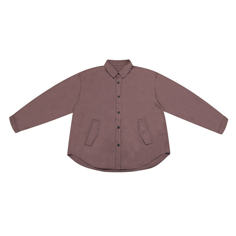 Unisex Weite Hemdjacke im Overshirt‑Cut mit abgerundetem Saum und schrägen Pattentaschen Drune