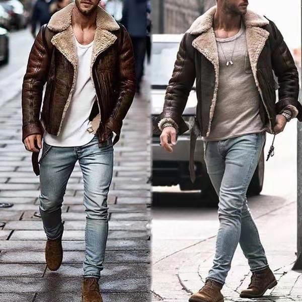 Herren Lederjacke mit schickem Kunstfellkragen Drune