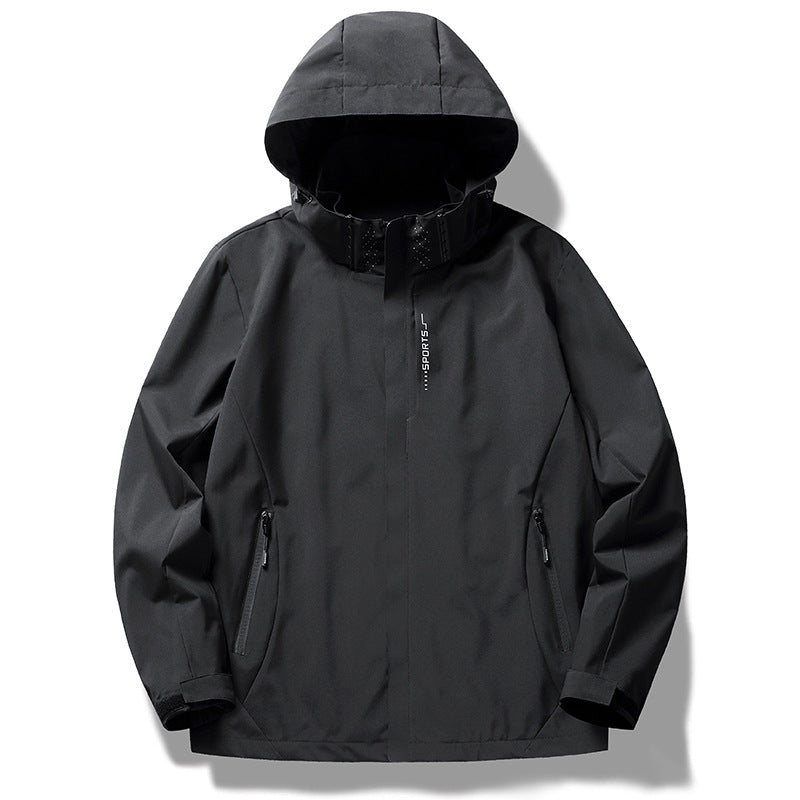 Herren wind- und wasserabweisende Softshell-Kapuzenjacke mit verdeckter Reißverschlussblende Drune