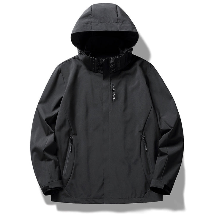 Herren wind- und wasserabweisende Softshell-Kapuzenjacke mit verdeckter Reißverschlussblende Drune
