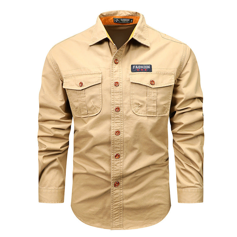 Men's  utility long-sleeve cotton work shirt with dual chest pockets Drune