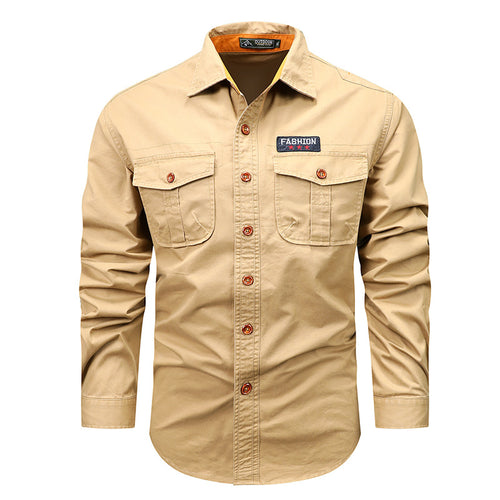 Men's  utility long-sleeve cotton work shirt with dual chest pockets Drune