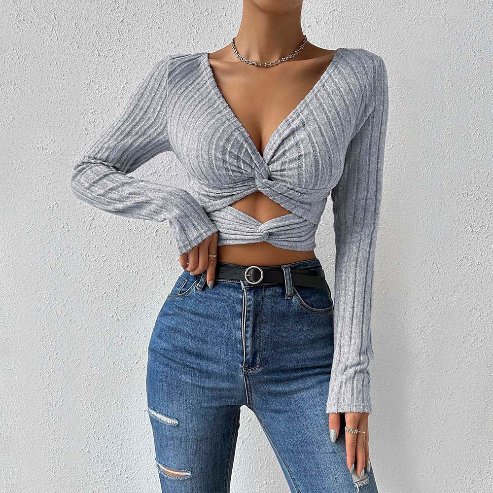 Damen cropped Oberteil mit zeitlosem Twist-Design und langen Ärmeln Drune