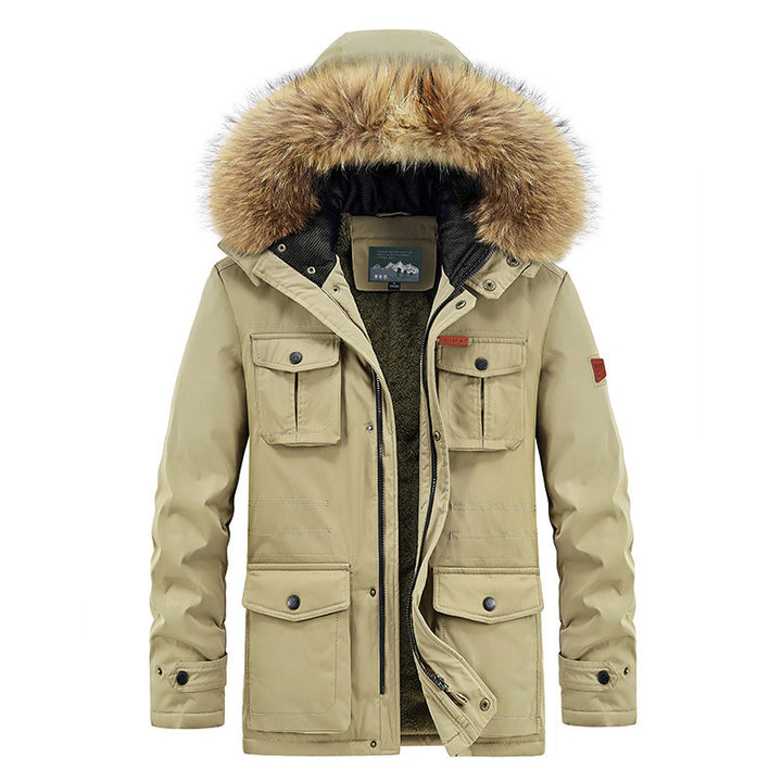 Herren Winterparka mit Kunstfellkapuze gesteppter Thermofütterung und Multifachtaschen Drune
