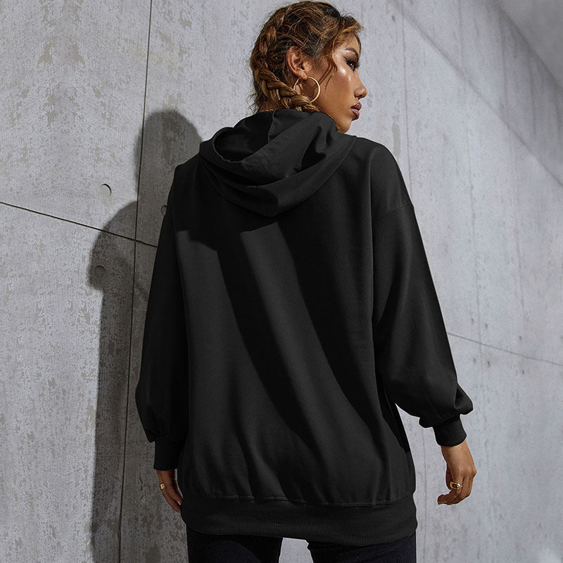 Damen Oversize-Kapuzenpullover mit Herz-EKG‑Print und Kängurutasche Drune