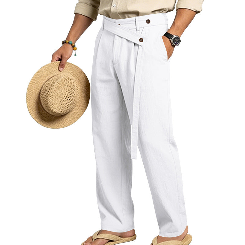 Herren nan weite Leinenhose mit Wickelbund, hoher Taille und legerem Bein Drune