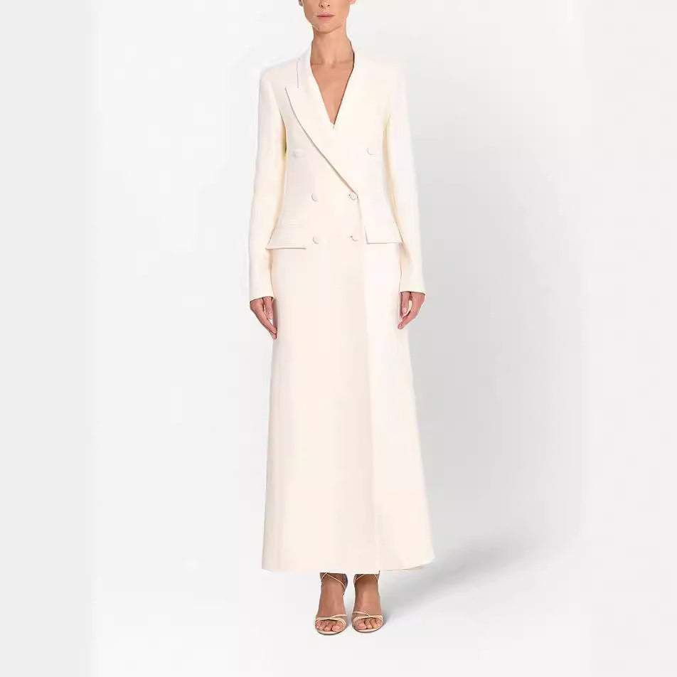 Damen Maxikleid im Blazer‑Stil mit Doppelreiher Drune