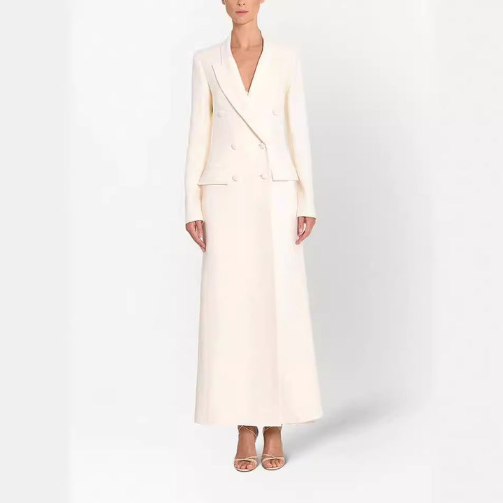 Damen Maxikleid im Blazer‑Stil mit Doppelreiher Drune