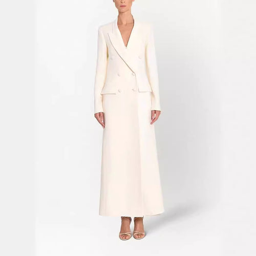 Damen Maxikleid im Blazer‑Stil mit Doppelreiher Drune