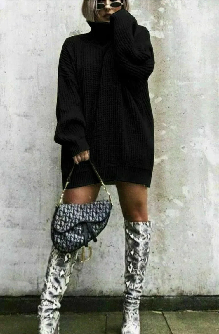 Damen Großer Strickpullover mit hohem Kragen und kantigem Schnitt Drune