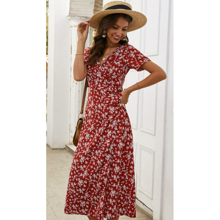 Damen Maxikleid mit floralem Wickeldesign und elegantem Brustverschluss Drune