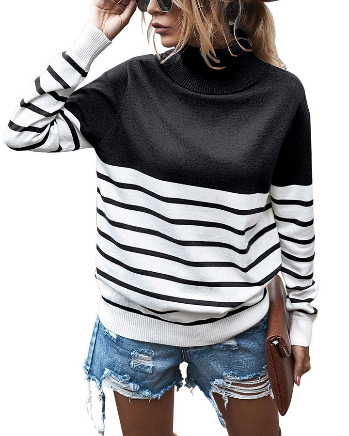 Damen gemütlicher Rollkragenpullover mit Streifenmuster Drune