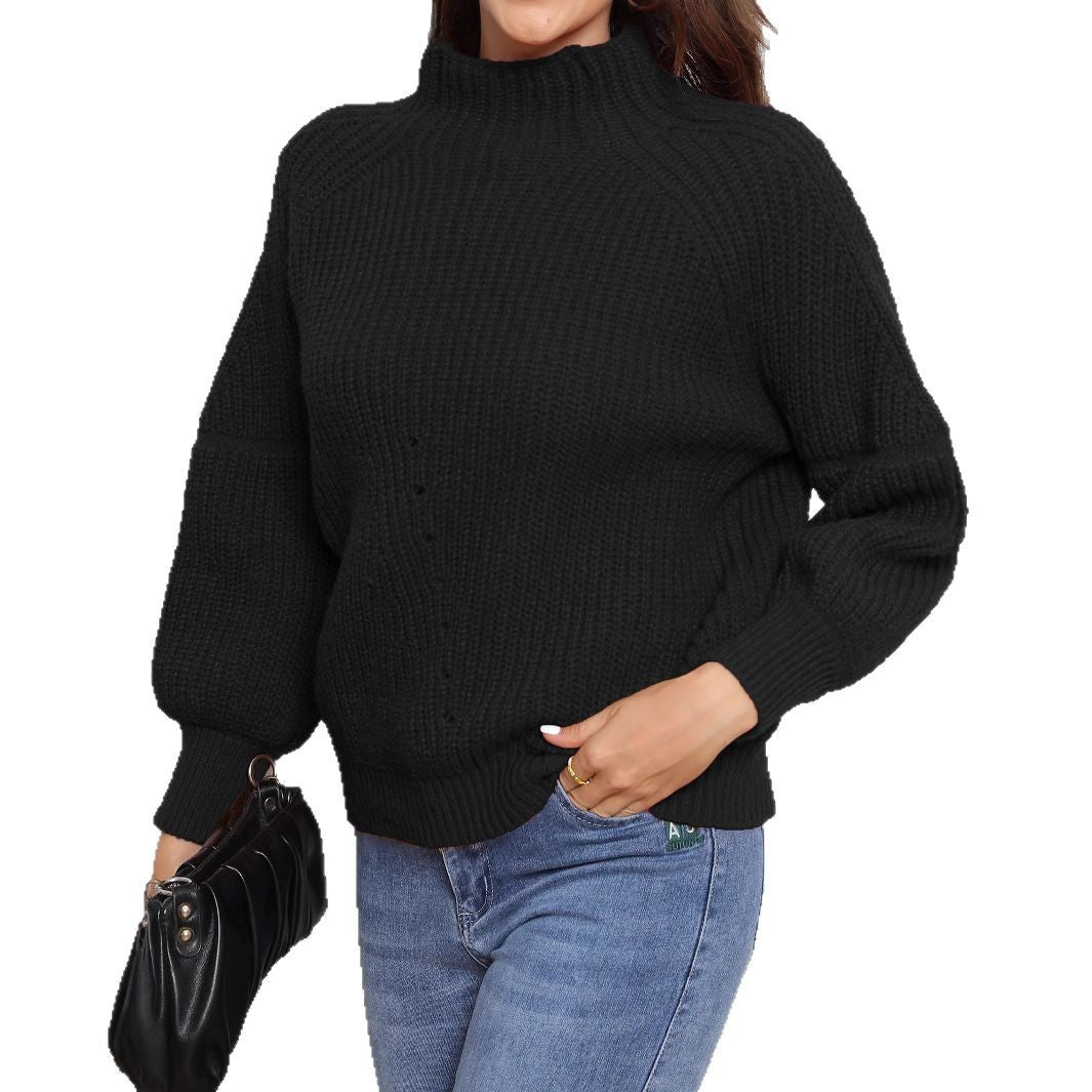 Damen Grobstrick Pullover mit Stehkragen Drune