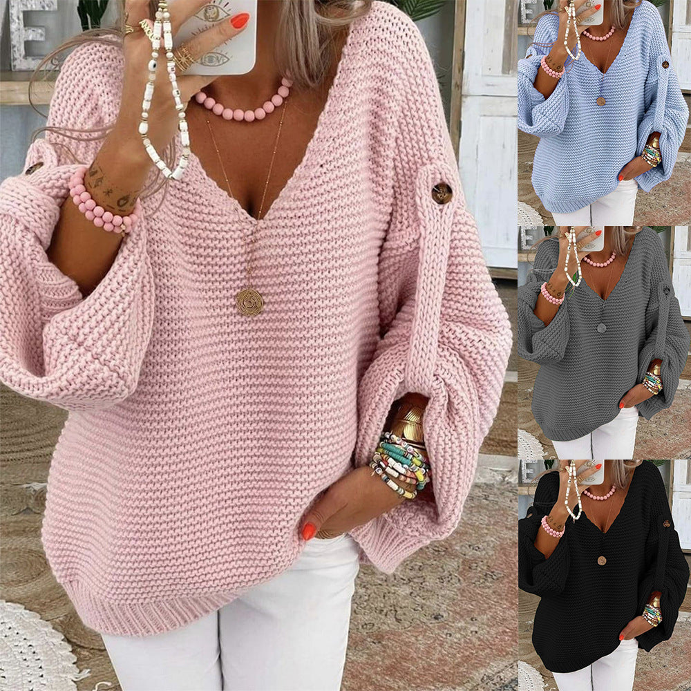 Damen Grober Strickpullover mit V-Ausschnitt Drune