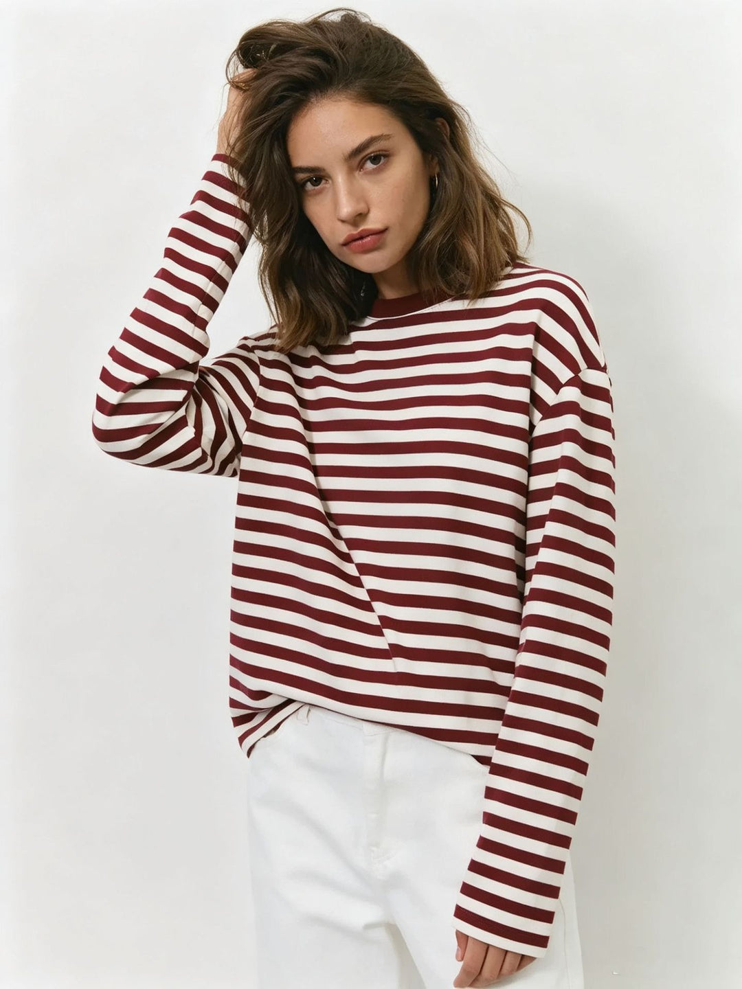 Damen gestreiftes Langarmshirt mit lässigem Schnitt und rundem Halsausschnitt