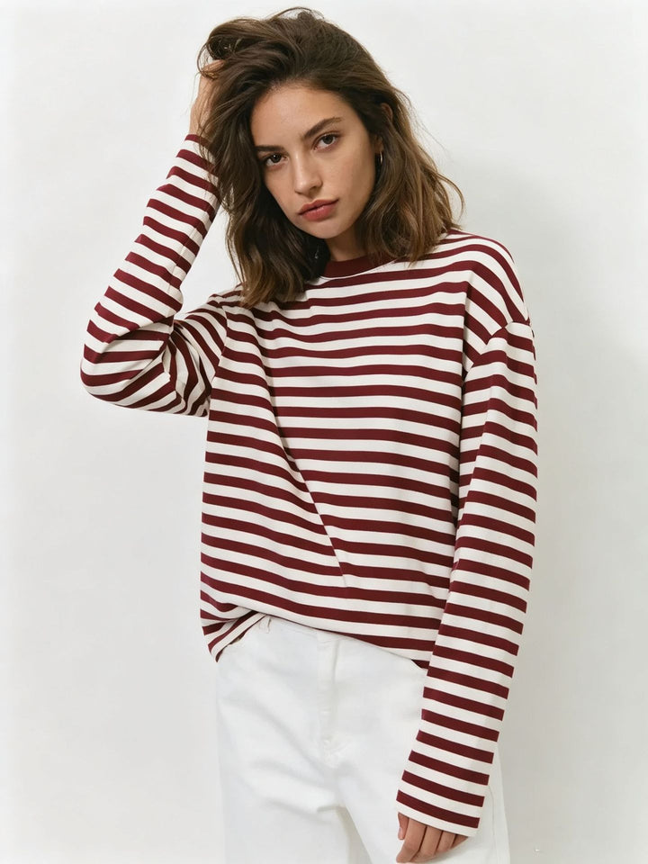 Damen gestreiftes Langarmshirt mit lässigem Schnitt und rundem Halsausschnitt