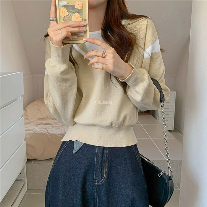 Damen lässiger Pullover mit V-Ausschnitt und Oversized-Schnitt Drune
